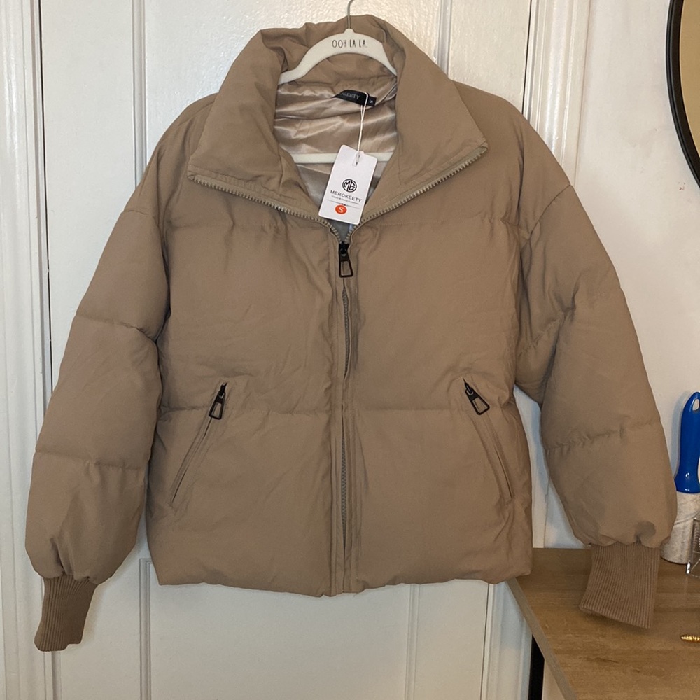 Trendy Tan Puffy Coat